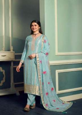 Vinay Kaseesh Aarzoo Pure Viscose Jacquard With Embroidery Work And Stone Work Designer Suit Sky Color DN 61981