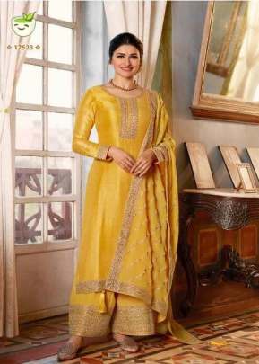 Vinay Kaseesh Shaheen Heavy Silk Georgette Designer Suit Yellow Color DN 17523