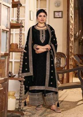 Vinay Kaseesh Shaheen Heavy Silk Georgette Designer Suit Black Color DN 17526