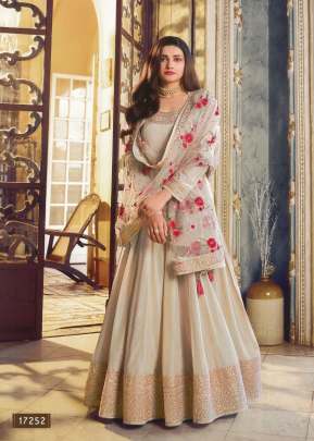 Vinay Kasheesh Sheesh Mahal Dola Silk Anarkali Gown Cream Color DN 17252