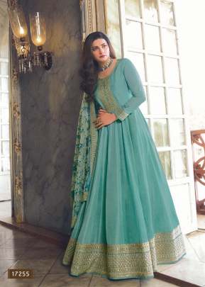 Vinay Kasheesh Sheesh Mahal Dola Silk Anarkali Gown Sky Color DN 17255