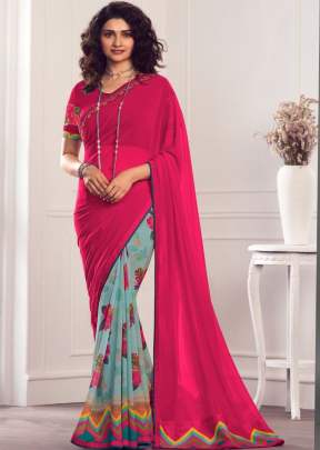 Vinay Prachi Designer Heavy Georgette Silk Printed Saree Pink Color