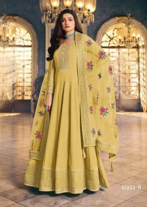 Vinay Shish Mahal Heavy Dola Silk With Embroidery Anarkali Suit Yellow Color DN 17253