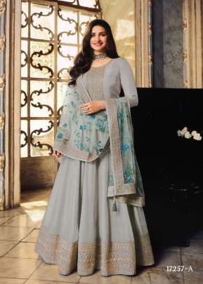 Vinay Shish Mahal Heavy Dola Silk Anarkali Suit Grey Color DN 17257