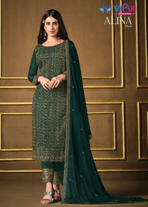 Vipul Alina Heavy Rangoli With Embroidery With Sequence Work Designer Suit Green Color DN 4892