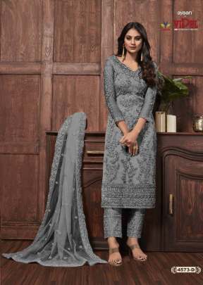 Vipul Ayaan Heavy Butterfly Net With Embroidered Designer Salwar Suit Grey Color DN 4573