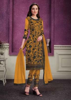 Vipul Ayyan Glitz Vol 2 Heavy Butterfly Net Designer Suit Mustard Yellow Color DN 4692