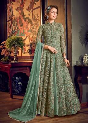 Vipul Designer Heavy Vaishnavi Net With Sequence And Stone Work Anarkali Suit Pista Color DN 4554