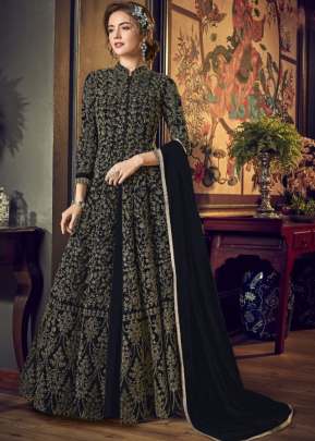 Vipul Designer Heavy Vaishnavi Net With Sequence And Stone Work Anarkali Suit Black Color DN 4554