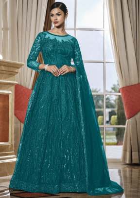 Vipul Elegance Heavy Butterfly Net With Embroidered Anarkali Gown Rama Color DN 4836