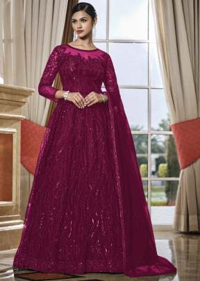 Vipul Elegance Heavy Butterfly Net With Embroidered Anarkali Gown Rani Color DN 4836