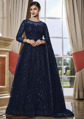 Vipul Elegance Heavy Butterfly Net With Embroidered Anarkali Gown Nevy Blue Color DN 4836