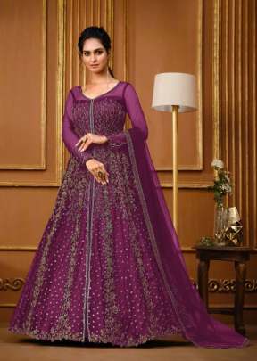 Vipul Elliza Heavy Butterfly Net With Embroidery Work Anarkali Gown Dark Pink Color DN 4733