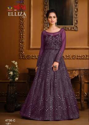 Vipul Elliza Heavy Butterfly Net With Embroidery Work Anarkali Gown Wine Color DN 4736