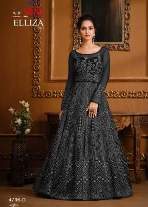 Vipul Elliza Heavy Butterfly Net With Embroidery Work Anarkali Gown Black Color DN 4736