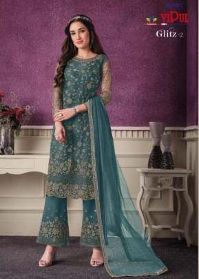 Vipul Glitz Heavy Butterfly Net Designer Suit Teal Color DN 4695