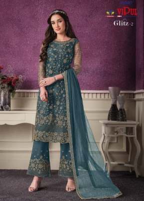 Vipul Glitz Heavy Butterfly Net Designer Suit Peacock Blue Color DN 4695