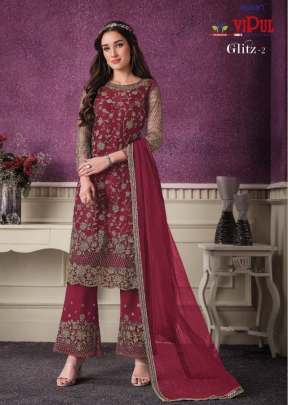 Vipul Glitz Heavy Butterfly Net Designer Suit Magenta Color DN 4695