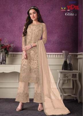 Vipul Glitz Heavy Butterfly Net Designer Suit Cream Color DN 4695