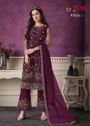 Vipul Glitz Heavy Butterfly Net Designer Suit Wine Color DN 4695