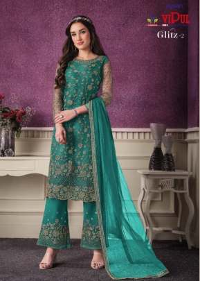 Vipul Glitz Heavy Butterfly Net Designer Suit Rama Color DN 4695