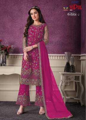 Vipul Glitz Heavy Butterfly Net Designer Suit Dark Pink Color DN 4695