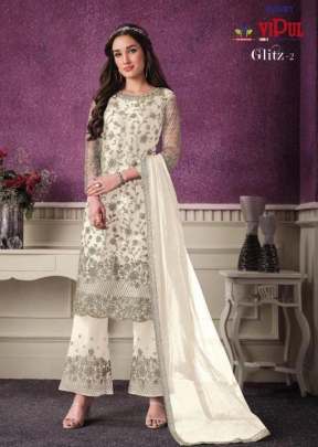 Vipul Glitz Heavy Butterfly Net Designer Suit White Color DN 4695