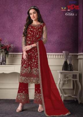 Vipul Glitz Heavy Butterfly Net Designer Suit Red Color DN 4695