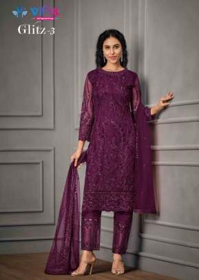 Vipul Glitz Heavy Butterfly Net With Embroidery Work Designer Suit Wine Color DN 4926