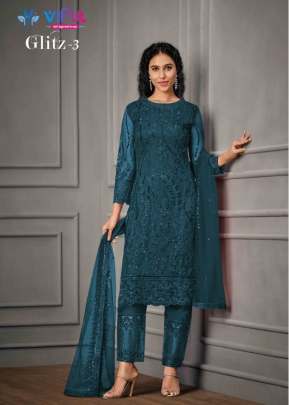 Vipul Glitz Heavy Butterfly Net With Embroidery Work Designer Suit Teal Color DN 4926