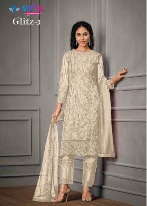 Vipul Glitz Heavy Butterfly Net With Embroidery Work Designer Suit White Color DN 4926