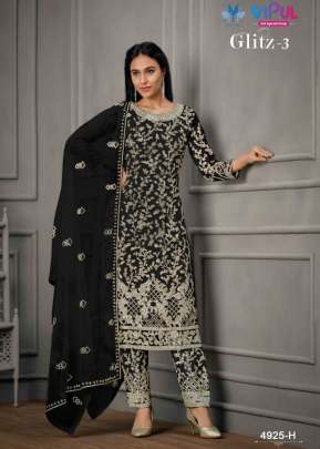 Vipul Glitz Pant Style Heavy Butterfly Net With Embroidered Designer Suit Black Color DN 4925