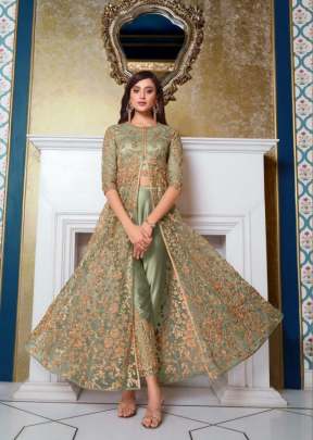 Vipul Zaina  Heavy Butterfly Net With Embroidered Anarkali Suit Pista Color DN 4626