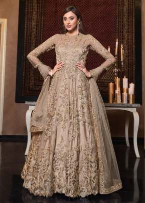 Vipul Ziana Heavy Butterfly Net With Embroidery Work Anarkali Gown Chiku Color DN 4623