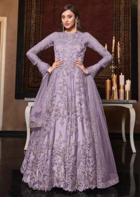 Vipul Ziana Heavy Butterfly Net With Embroidery Work Anarkali Gown Lavender Rose Color DN 4623