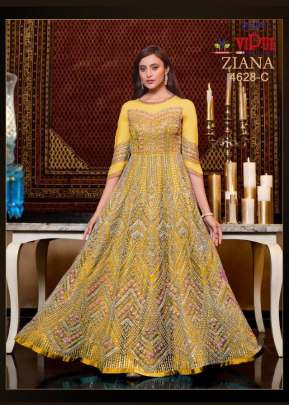 Vipul Ziana Heavy Butterfly Net Anarkali Gown Yellow Color DN 4628