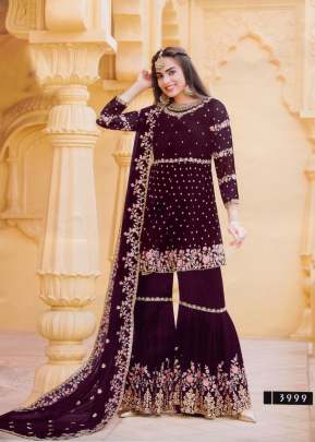 Your Choice Zaraa Heavy Faux Georgette With Embroidery Sharara Suit Wine Color DN 3999