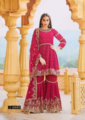 Your Choice Zaraa Heavy Faux Georgette With Embroidery Sharara Suit Pink Color DN 4001