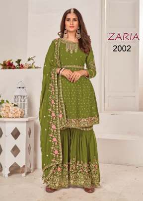 Your Choice Zaria Heavy Faux Georgette With Embroidery Work Sharara Suit Mehndi Color DN 2002