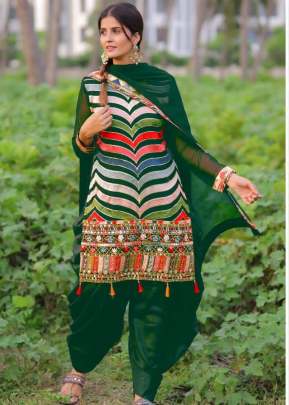 ZIKZAK PATIALA GEORGETTE SALWAR SUIT GREEN