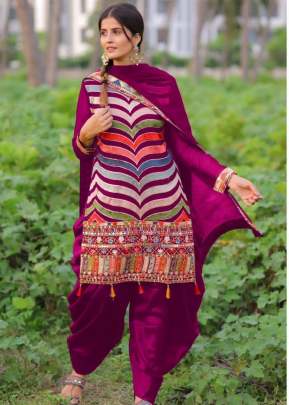 ZIKZAK PATIALA GEORGETTE SALWAR SUIT DARK PINK