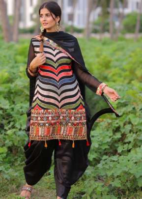 ZIKZAK PATIALA GEORGETTE SALWAR SUIT BLACK