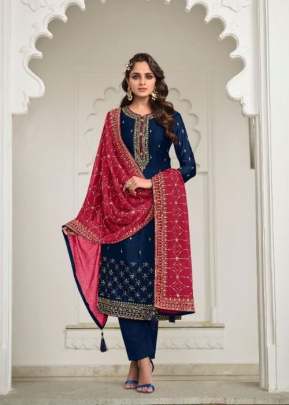 Zisa Mannat Heavy Faux Georgette With Embroidery Designer Suit Blue Color DN 13075