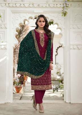 Zisa Mannat Heavy Faux Georgette With Embroidery Designer Suit Dark Pink Color DN 13076