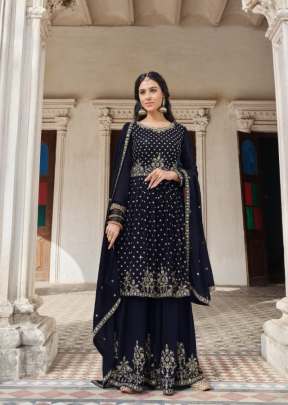 Zubeda Designer Heavy Faux Georgette With Embroidered Palazzo Suit Nevy Blue Color DN 2002