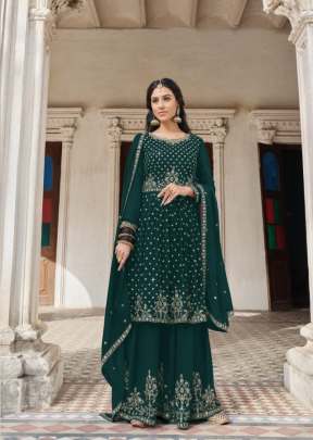 Zubeda Designer Heavy Faux Georgette With Embroidered Palazzo Suit Green Color DN 2002