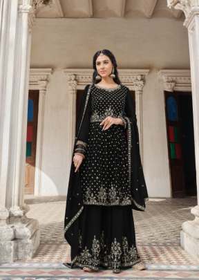 Zubeda Designer Heavy Faux Georgette With Embroidered Palazzo Suit Black Color DN 2002